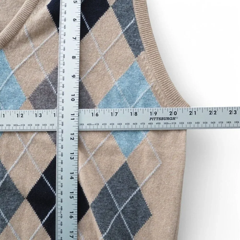 Scott & Charters Lambswool Argyle Sweater‎ Vest Made in Scotland Beige Men's M
